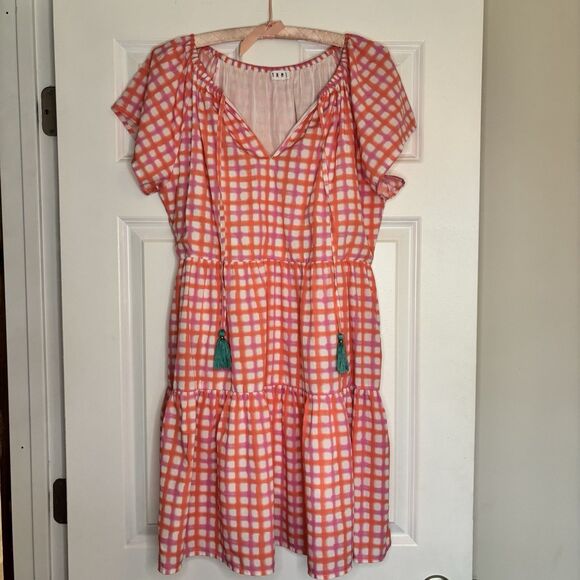 THML Dresses & Skirts - Thml Women’s Pink Gigi Mini Dress Tiered With Tassels Gingham Size Medium